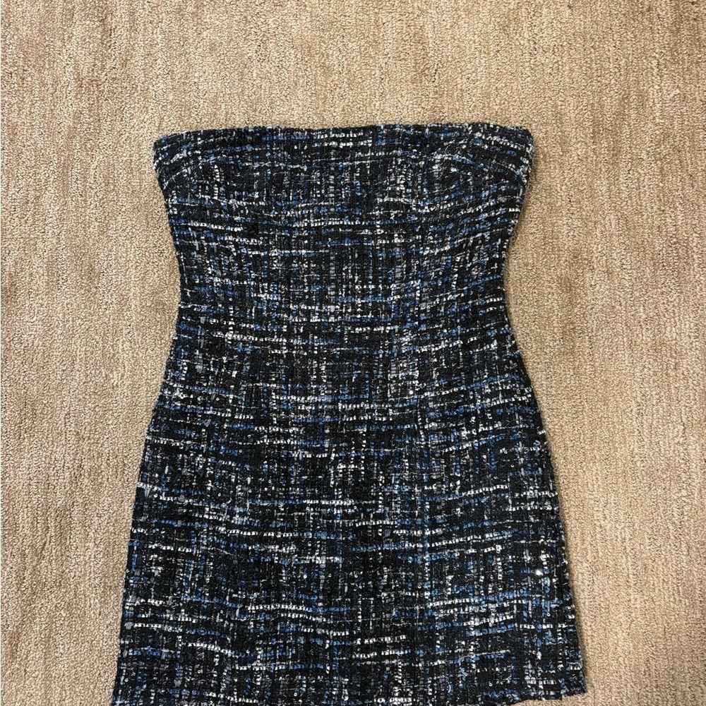 Superdown Strapless Black and Blue Tweed Dress - Picture 3 of 4